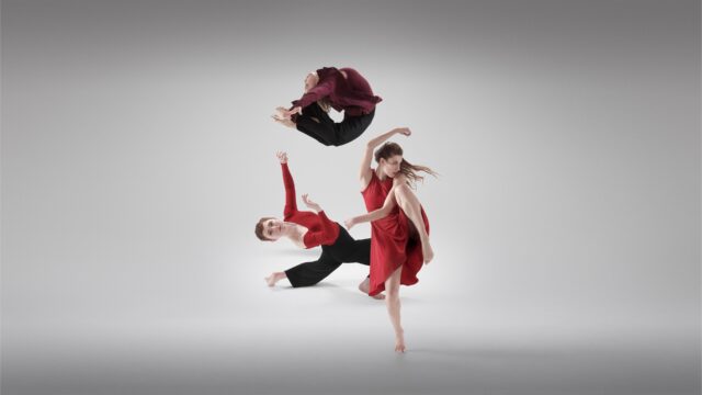 Contemporary Dance Wallpapers Dynamic Movements of Three Dancers in Red and Black Attire