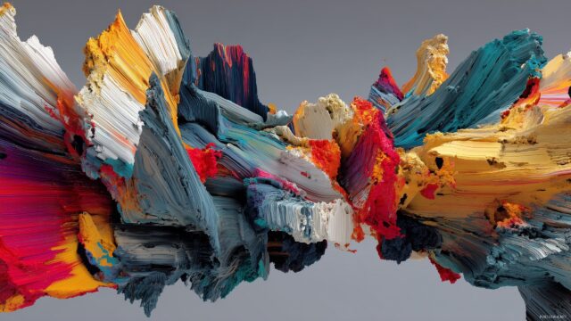 Cool 3D Wallpaper Art, A Bold Abstract Expression With Vibrant Splashes Of Color And Textured Layers