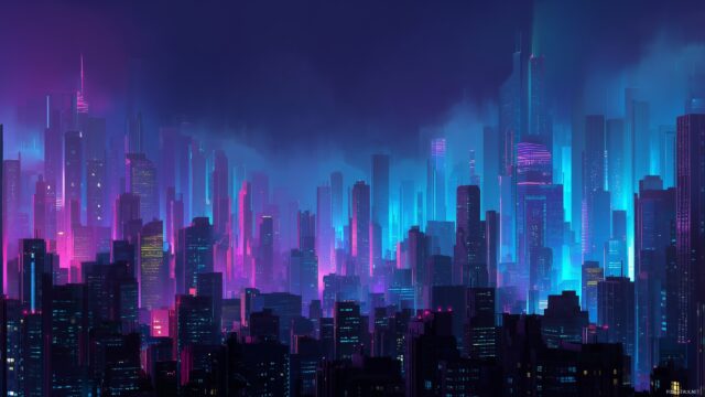 Cool 3D Wallpaper For Windows, A Mesmerizing Landscape Of Futuristic Cityscapes With Neon Lights And Depth