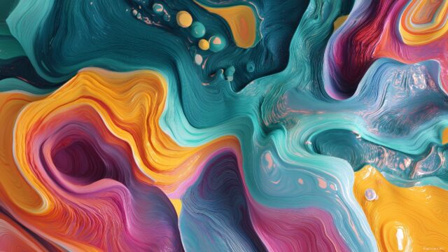 Cool 3D Wallpaper For Desktop, A Vibrant And Abstract Design Featuring Swirling Colors And Geometric Shapes