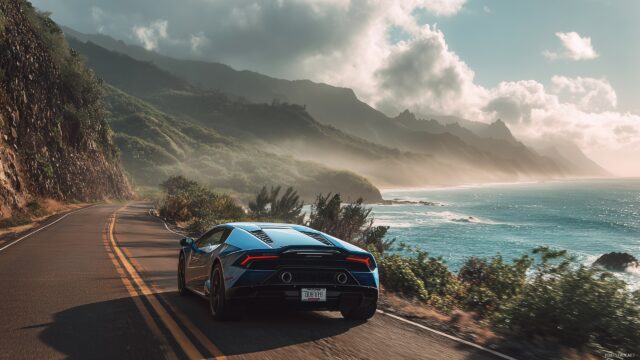 Cool Lamborghini Desktop Wallpaper, A Stunning Cool Lamborghini Driving Along A Coastal Highway With Ocean Views