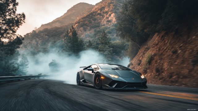 Cool Lamborghini Desktop Wallpaper Ultra HD, A Dynamic View Of A Cool Lamborghini Drifting Through A Winding Mountain Road In Ultra HD