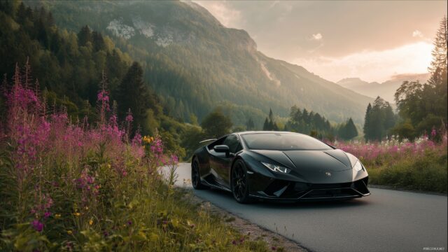 Cool Lamborghini Full HD Desktop Wallpaper, A Flawless Cool Lamborghini Surrounded By Nature, Blending Luxury With The Outdoors