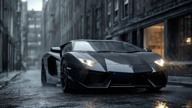 Cool Lamborghini Wallpaper HD, A Dramatic Scene Of A Cool Lamborghini Driving Through A Rain Soaked Street