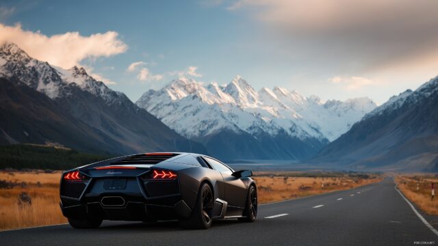 Cool Lamborghini High Resolution Wallpaper, A Breathtaking View Of A Cool Lamborghini On An Open Road With Mountains In The Distance