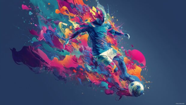Cool Soccer wallpapers, A vibrant fusion of soccer elements and modern art, featuring abstract shapes representing movement and energy on the field.