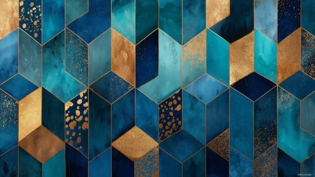 Cool Wallpaper HD For Desktop Computer, An Abstract Geometric Pattern In Shades Of Blue And Gold