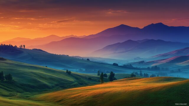 Cool Wallpaper For Desktop Computer, A Serene Landscape With Rolling Hills And A Vibrant Sunset, Perfect For An Inspiring HD Background