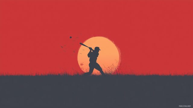 Cool Baseball Computer Wallpaper HD Backgrounds, A Minimalist Design Featuring A Silhouette Of A Player Batting With A Simple Color Palette