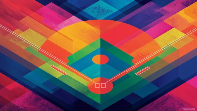 Cool Baseball Computer Wallpaper HD Collection, A Stylized Graphic Featuring A Baseball Diamond With Vibrant Colors And Geometric Patterns