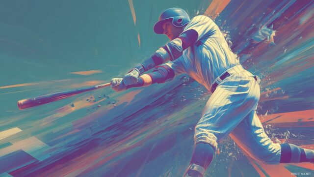 Cool Baseball Computer Wallpaper HD Download, A Dynamic Action Shot Of A Baseball Player Swinging For A Home Run With Abstract Graphics