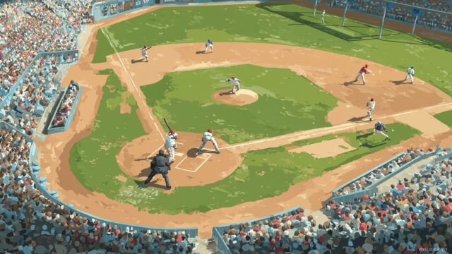 Cool Baseball Computer Wallpaper HD For Sports Fans, An Illustrated Scene Of A Baseball Championship Game With Players In Action