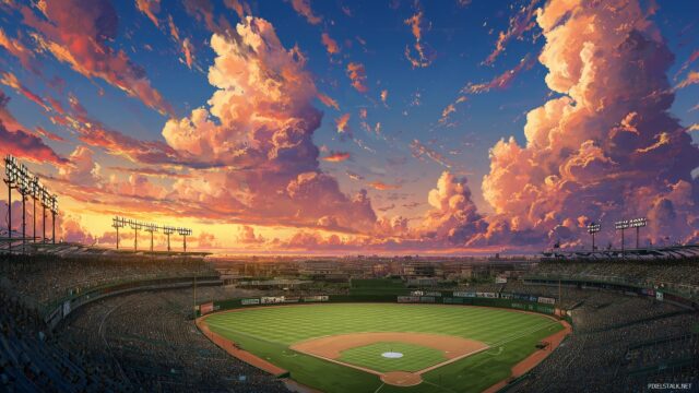 Cool Baseball Computer Wallpaper HD High Resolution, A Serene Sunset View Over A Baseball Field With Intricate Details And Vibrant Colors