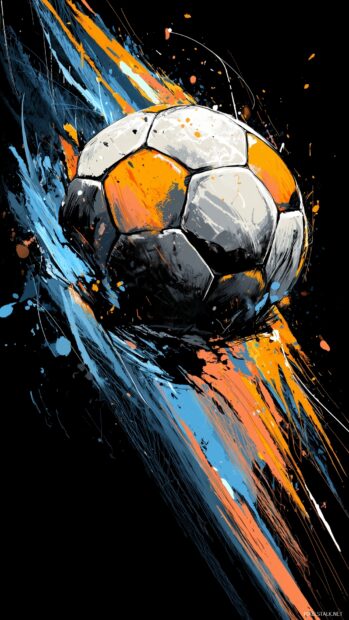 Cool soccer wallpapers, A fierce depiction of a soccer ball in flight, surrounded by vibrant brush strokes and dynamic lines.