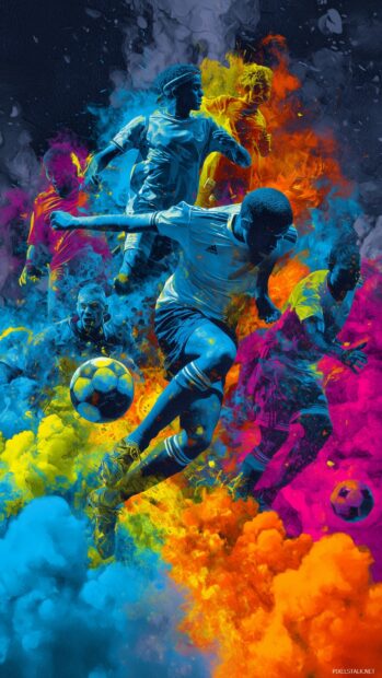 Cool wallpapers for soccer fans, An imaginative blend of famous soccer moments, highlighted by bright colors and dramatic flair.
