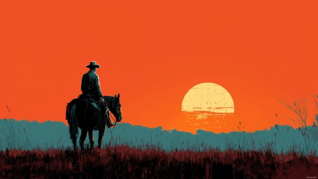 Cowboy Wallpaper For Desktop, A Vintage Scene Showcasing A Cowboy And His Horse In Front Of A Sunset