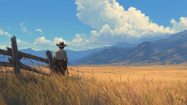 Cowboy Best Quality Desktop Wallpaper, A Cowboy Leaning Against A Wooden Fence, Gazing Over A Field Of Tall Grass