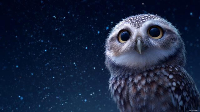 Cute Owl Background HD For Mac, An Enchanting Night Scene Of A Cute Owl Curiously Gazing At The Stars, Bringing A Sense Of Wonder To A User Desktop