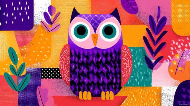 Cute Owl Background For PC, A Fun And Colorful Design Featuring A Cute Owl Surrounded By Whimsical Patterns And Shapes, Energizing A Desktop Experience