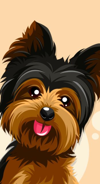 Cute Yorkshire Terrier Cartoon Wallpaper with Happy Expression and Detailed Fur