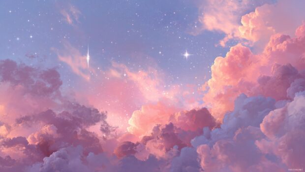 Cute aesthetic backgrounds, dreamy clouds and stars in soft hues blended together for a relaxing vibe.