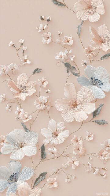 Cute background for phone, light floral embroidery patterns on a soft blush background.