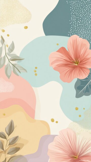 Cute background for phone, pastel colors and floral patterns combining in a soft, minimalistic design.
