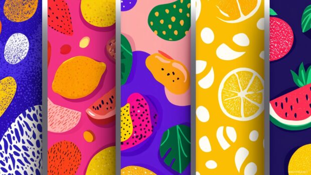 Cute background patterns, vibrant geometric shapes combining cheerful colors and fun doodles for a modern touch.