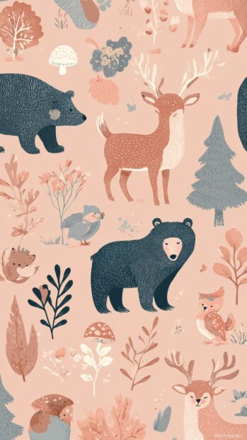Cute girly backgrounds, charming animals and nature motifs combined in a soft color palette.