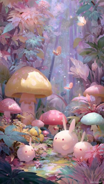 Cute girly wallpaper HD, a magical forest filled with enchanting creatures and pastel colors.