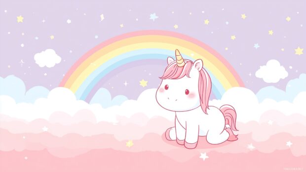 Cute unicorn backgrounds, A sweet unicorn and a rainbow in a dreamy sky filled with stars.