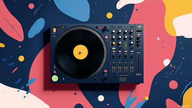 DJ High Definition Desktop Wallpaper, A Minimalist DJ Setup With A Creative Backdrop Of Abstract Shapes And Colors