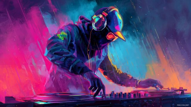 DJ High Resolution Desktop Wallpaper, An Energetic DJ In Action With Bright Neon Lights In A Bustling Party