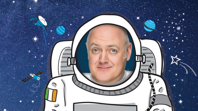 Dara Ó Briain Space Themed Cartoon Wallpaper Astronaut Design