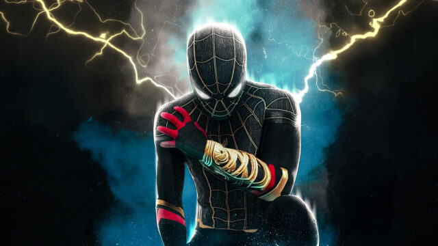 Dark Spider Man Striking Pose With Lightning Background