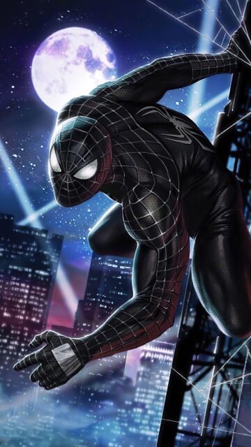 Dark Spider Man Wallpaper Under Moonlit Cityscape