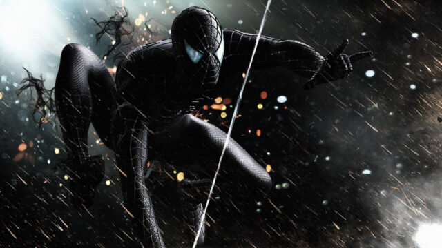 Dark Spider Man In Action Cityscape Wallpaper