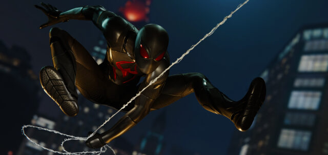 Dark Spider Man In Action Night City Wallpaper