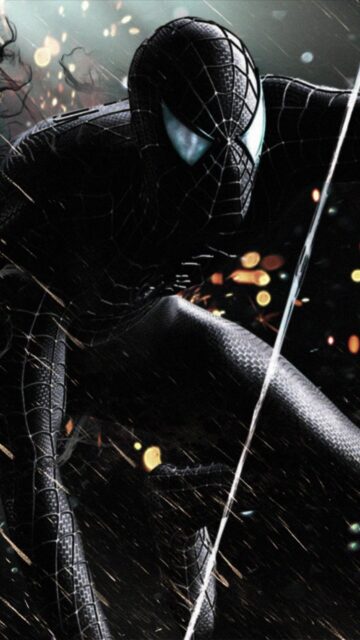 Dark Spider Man In Action Rainy Night Wallpaper