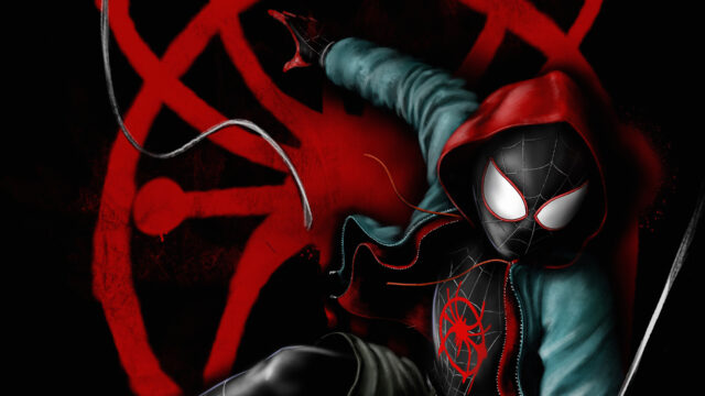 Dark Spider Man In Hood Striking Pose Wallpaper
