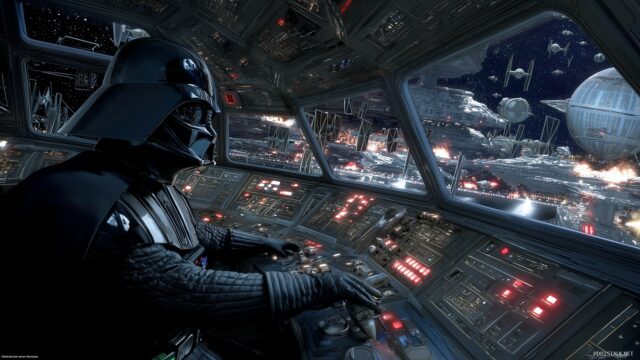 Darth Vader Desktop HD Wallpaper, Darth Vader Commanding His Fleet On A Bustling Starship Bridge, Showcasing High Resolution Details And Dynamic Action