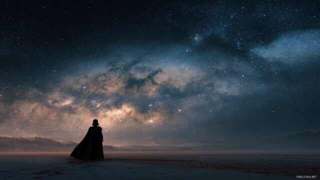 Darth Vader Desktop Wallpaper Ultra HD, A Striking Scene Of Darth Vader Standing On A Barren Planet With A Starry Sky, Capturing The Essence Of The Dark Side
