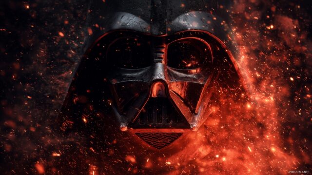 Darth Vader Wallpaper HD For Desktop, A Striking Portrait Of Darth Vader With A Burning Starfield In The Background, Symbolizing Power And Fear
