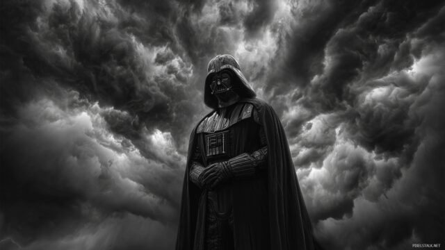 Darth Vader Wallpaper For PC, A Dramatic And Dark Interpretation Of Darth Vader With Storm Clouds Swirling Around Him, Creating A Menacing Feeling