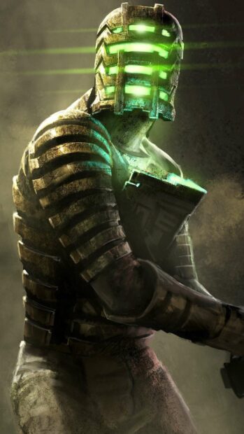 A Dead Space character stands ready wearing a glowing suit in a dark environment, HD Phone Wallpaper
