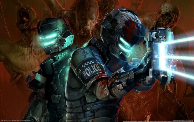 Two armored soldiers fight terrifying monsters in Dead Space, 2K Desktop Wallpaper