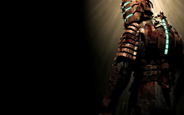A Dead Space character in a glowing suit stands in a dark environment, HD Desktop Wallpaper