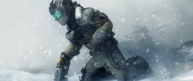 A character in a futuristic suit navigates through a harsh snowy environment in Dead Space wallpapers, 2K Desktop Wallpaper