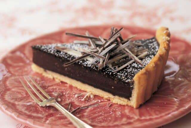 Delicious Chocolate Tart on a Decorative Plate Perfect for Tart Wallpapers