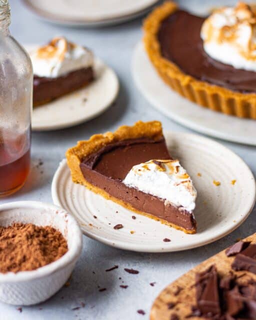 Delicious Chocolate Tart with Whipped Cream on White Plate for Tart Wallpapers
